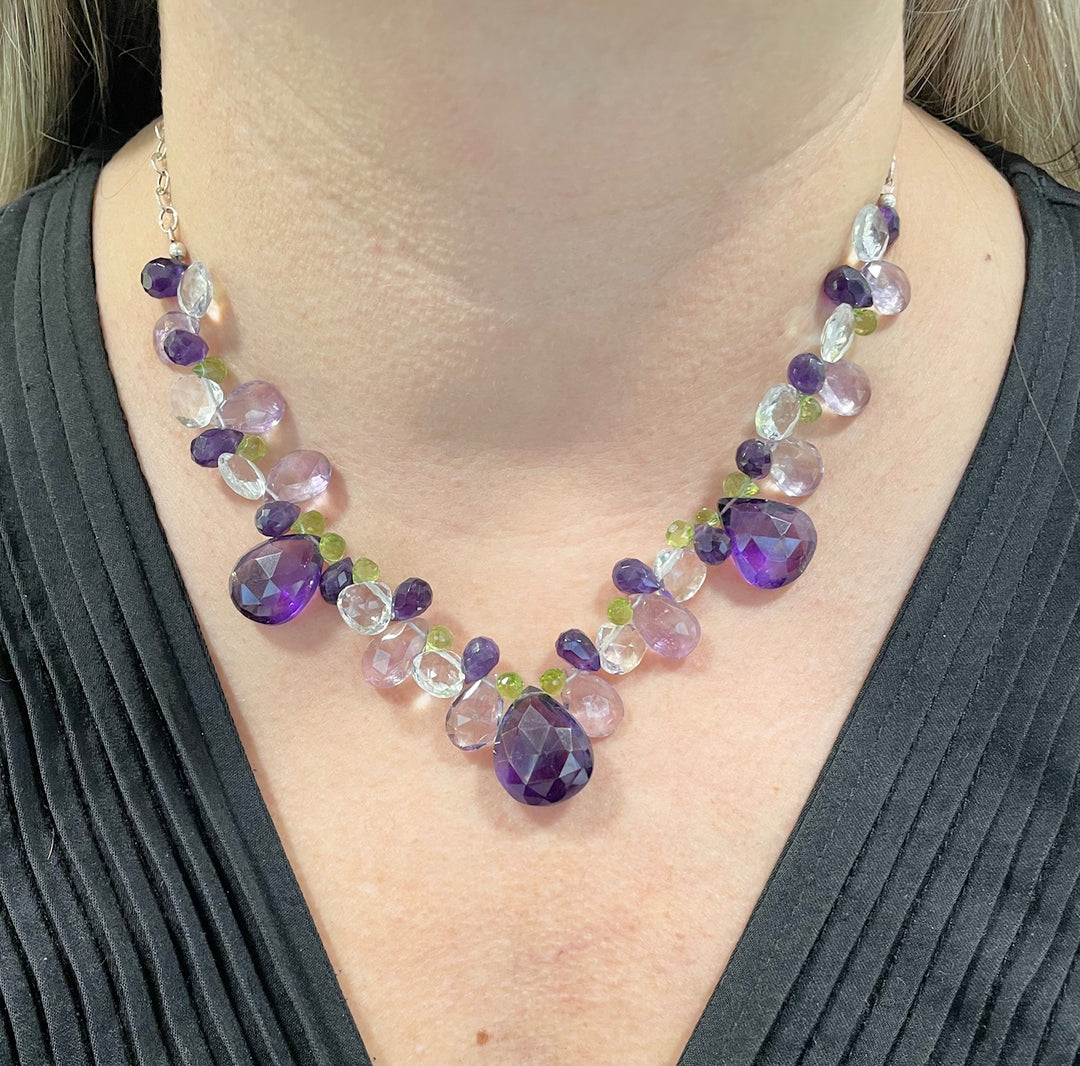 Amethyst and peridot briolette necklace