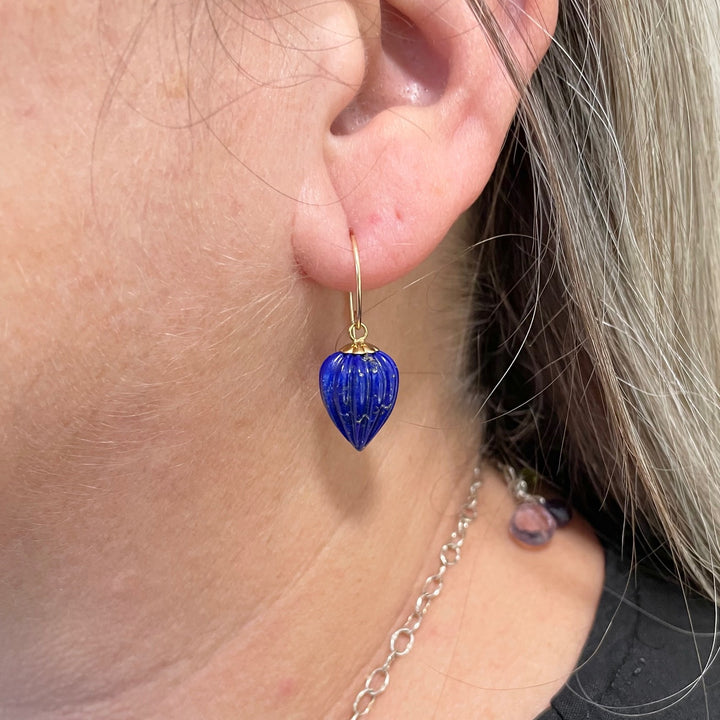 Large carved lapis lazuli lantern earrings