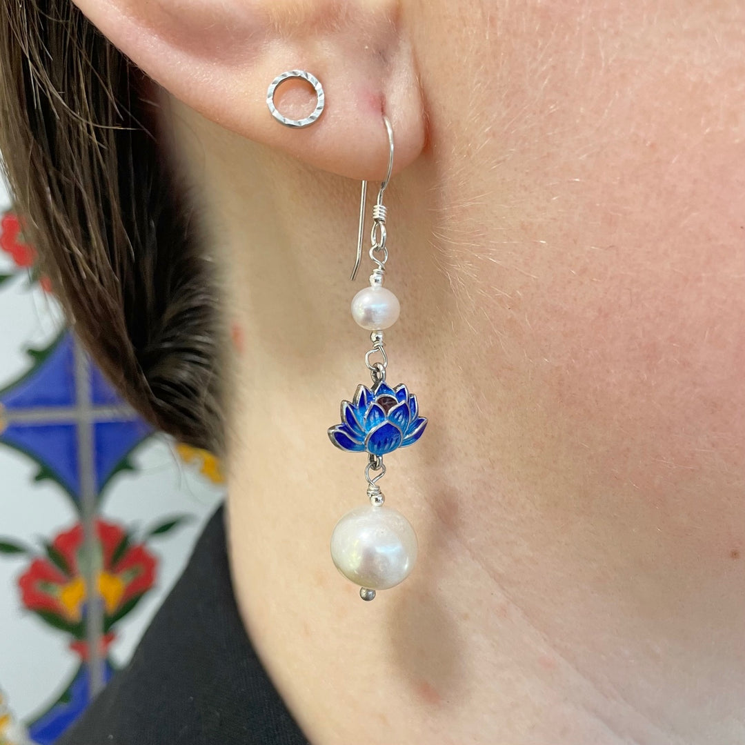 Freshwater pearl and enamel earrings