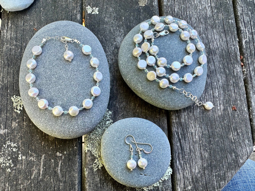 Set freshwater pearl & aquamarine