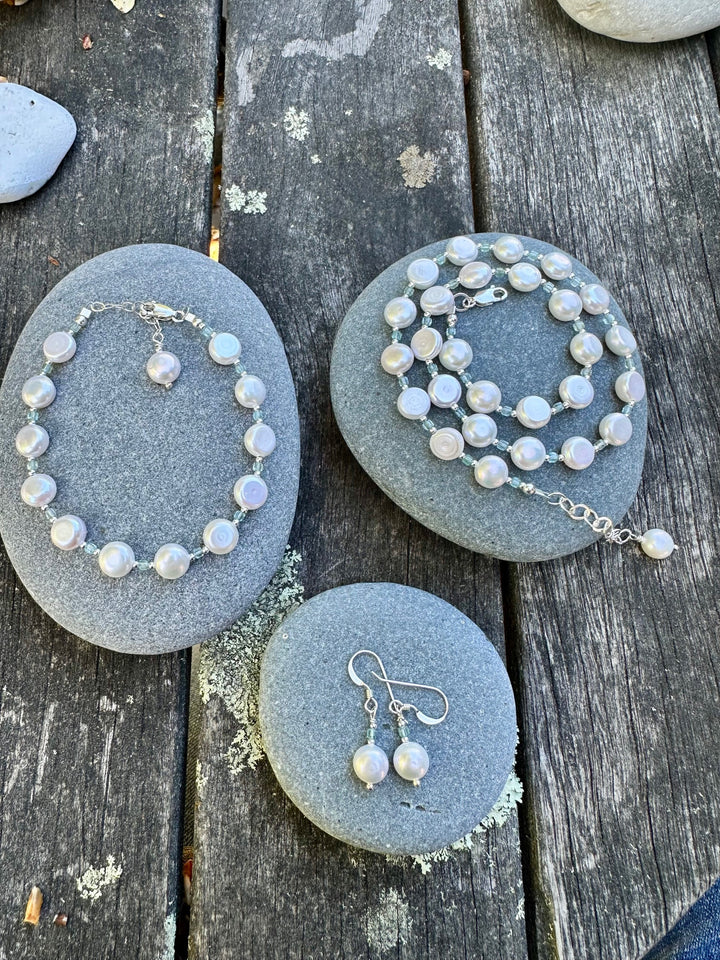 Set freshwater pearl & aquamarine
