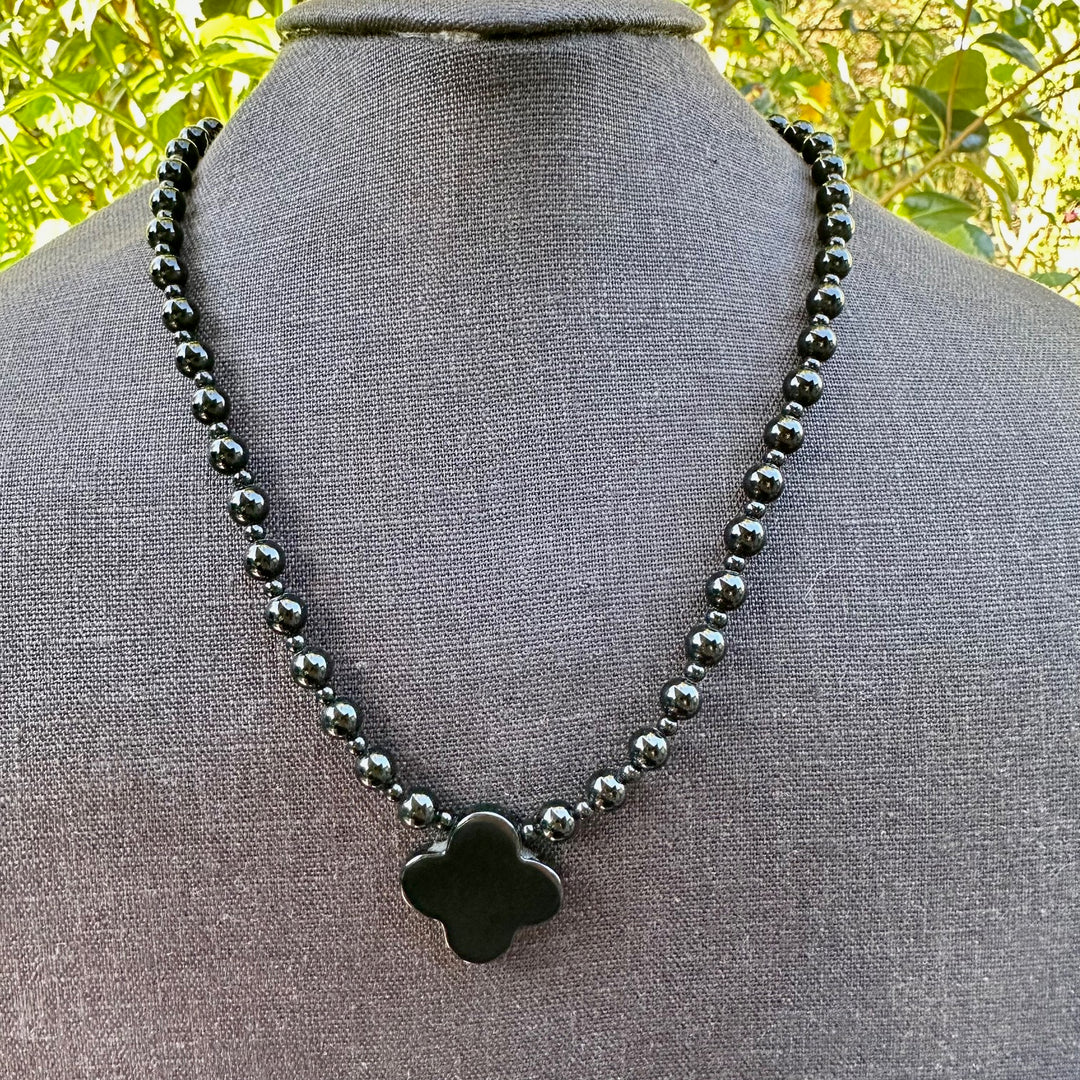 black onyx clover necklace