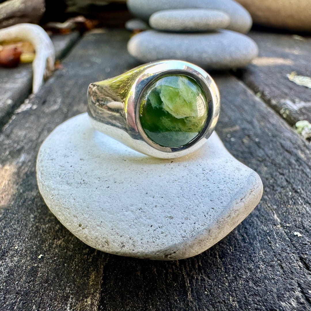 Sterling silver Marsden Flower greenstone signet ring