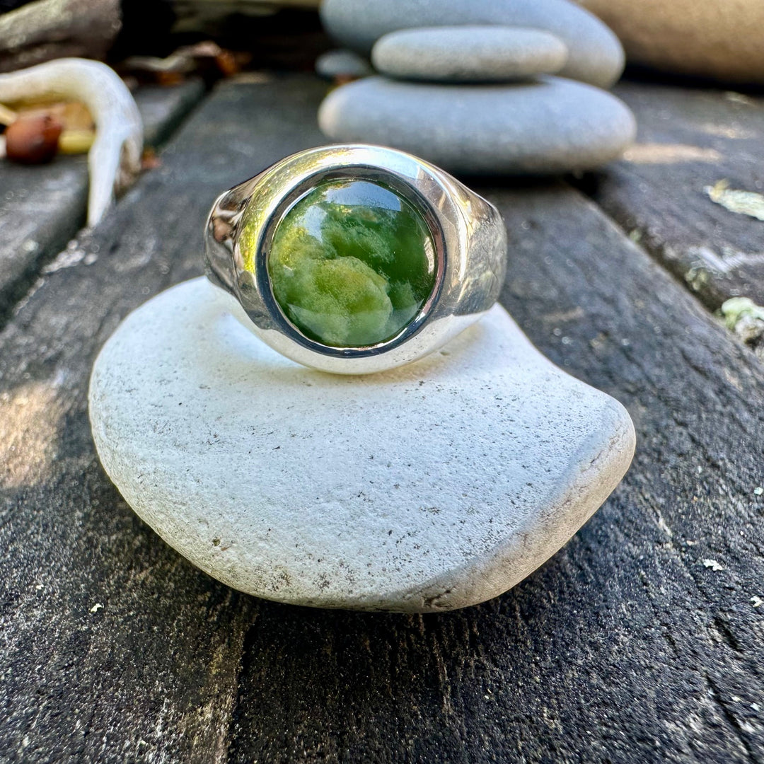 Sterling silver Marsden Flower greenstone signet ring