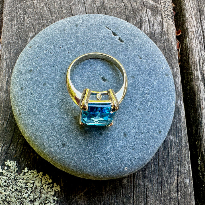 emerald cut blue topaz ring