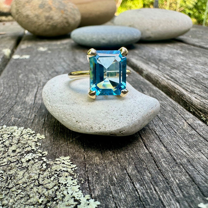 emerald cut blue topaz ring