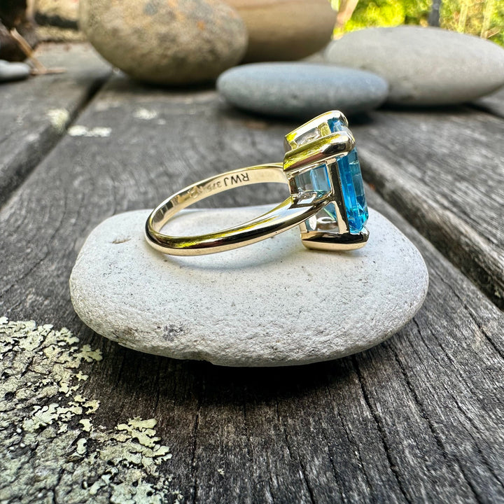 emerald cut blue topaz ring