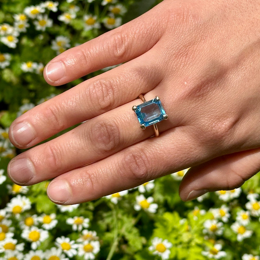 emerald cut blue topaz ring