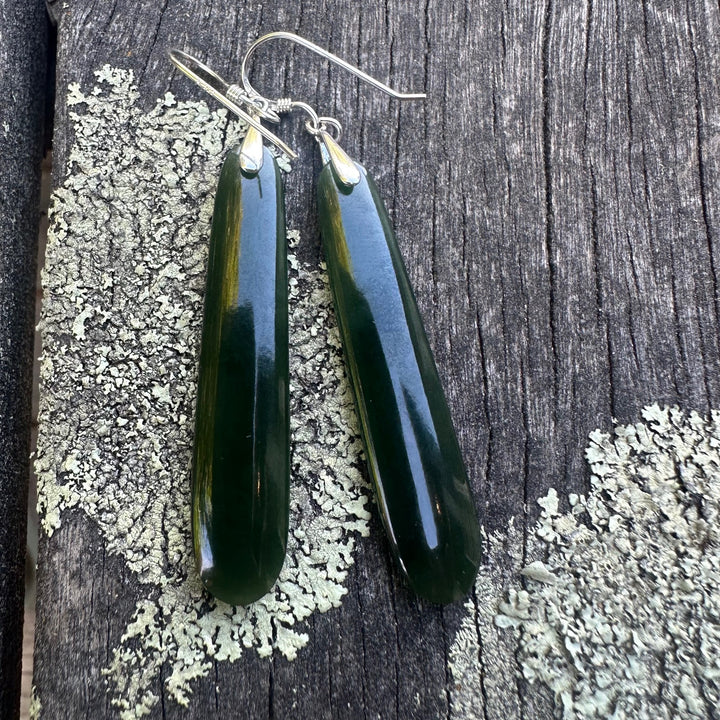 Dark New Zealand greenstone earrings