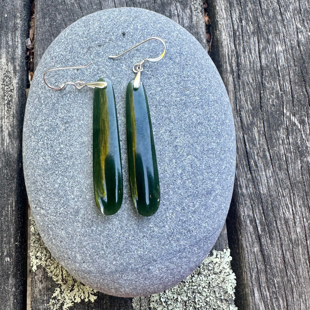 Dark New Zealand greenstone earrings