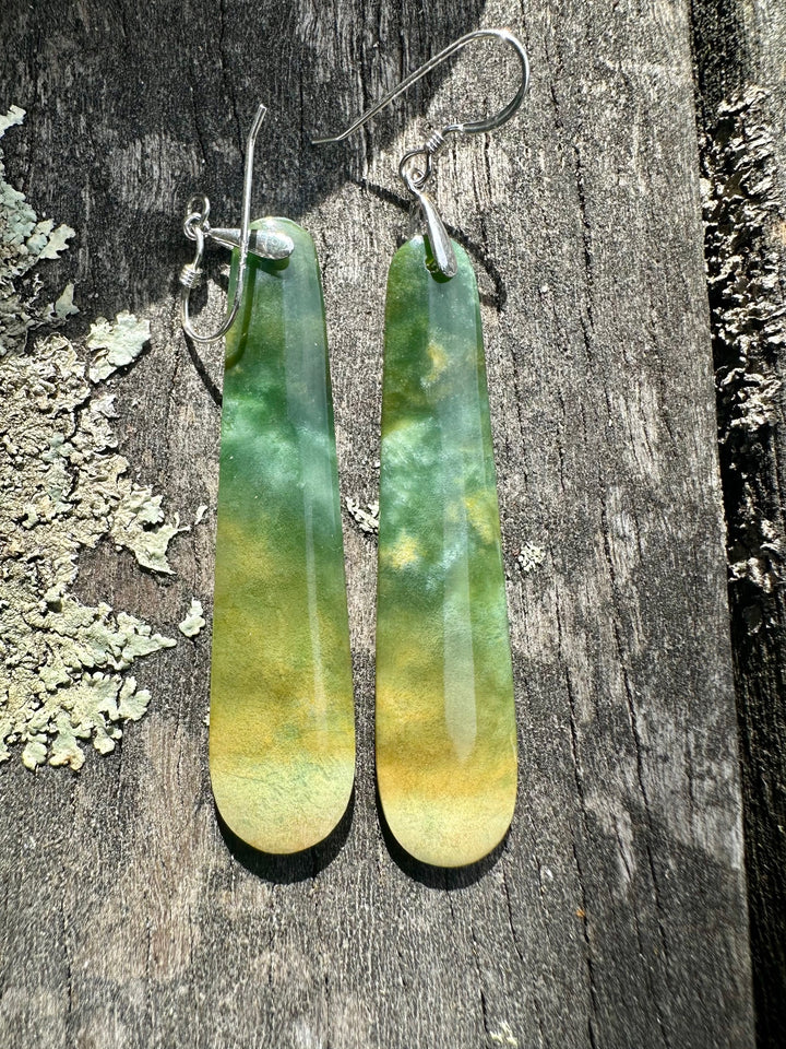 Long Marsden flower greenstone earrings