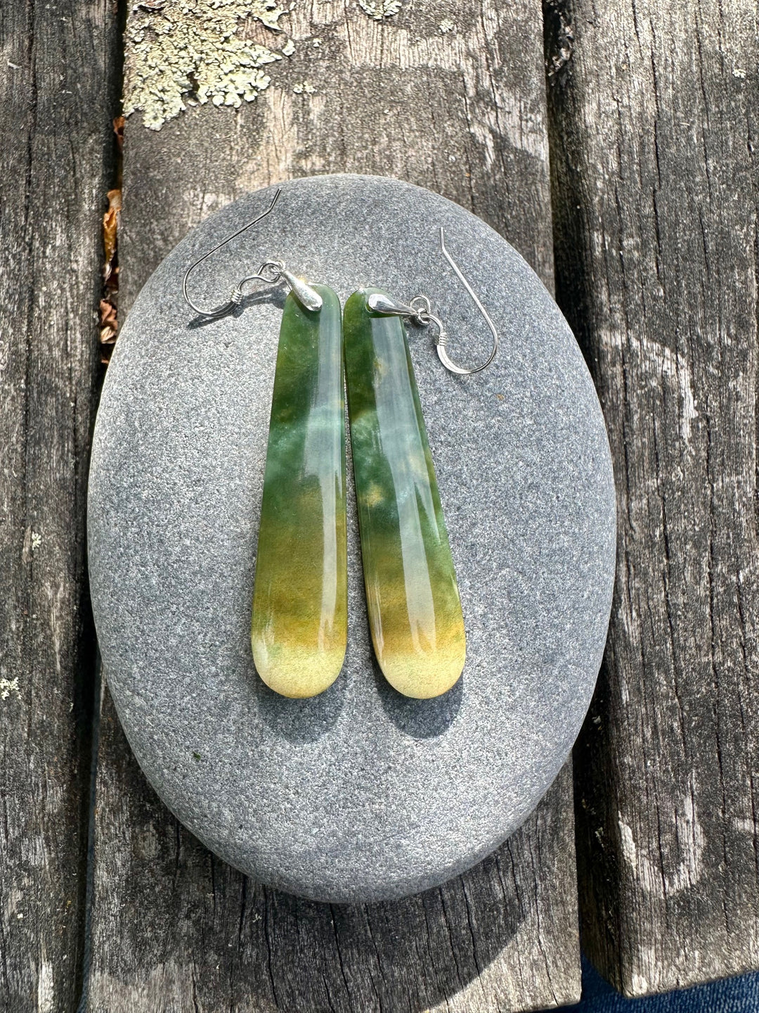 Long Marsden flower greenstone earrings