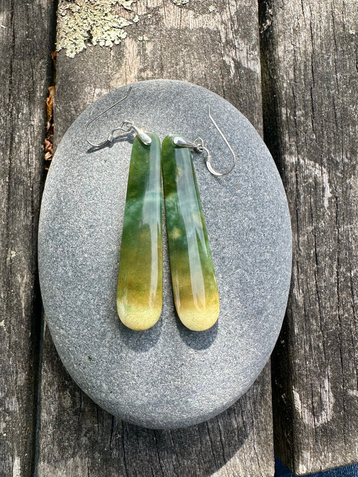 Long Marsden flower greenstone earrings
