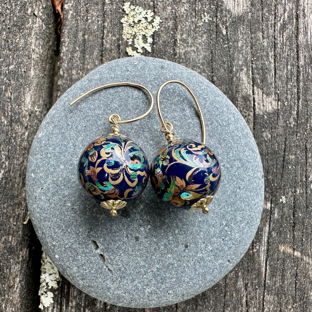 Dark blue Japanese decal earrings