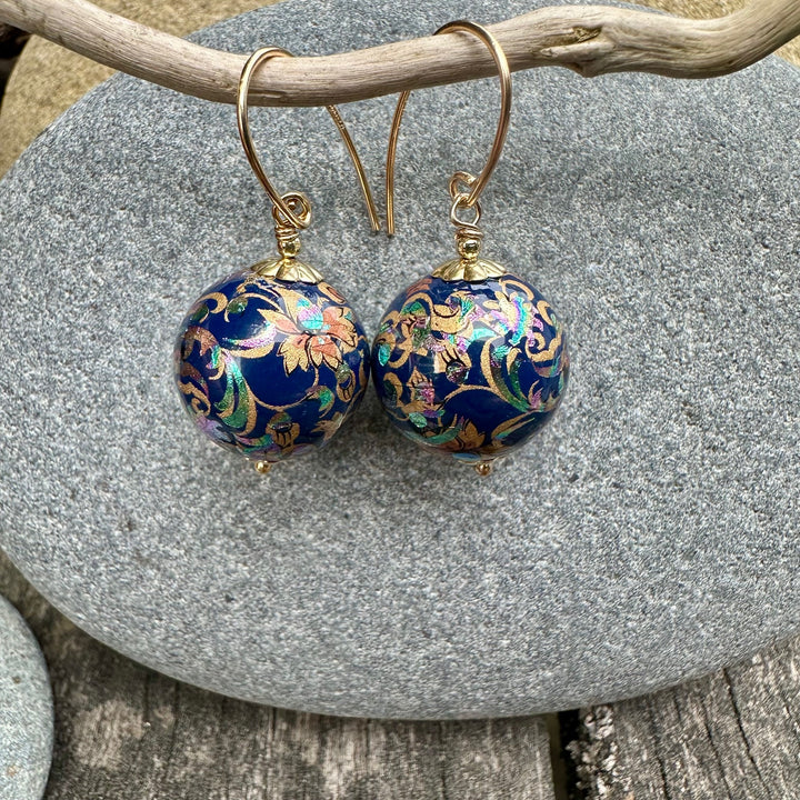 Dark blue Japanese decal earrings