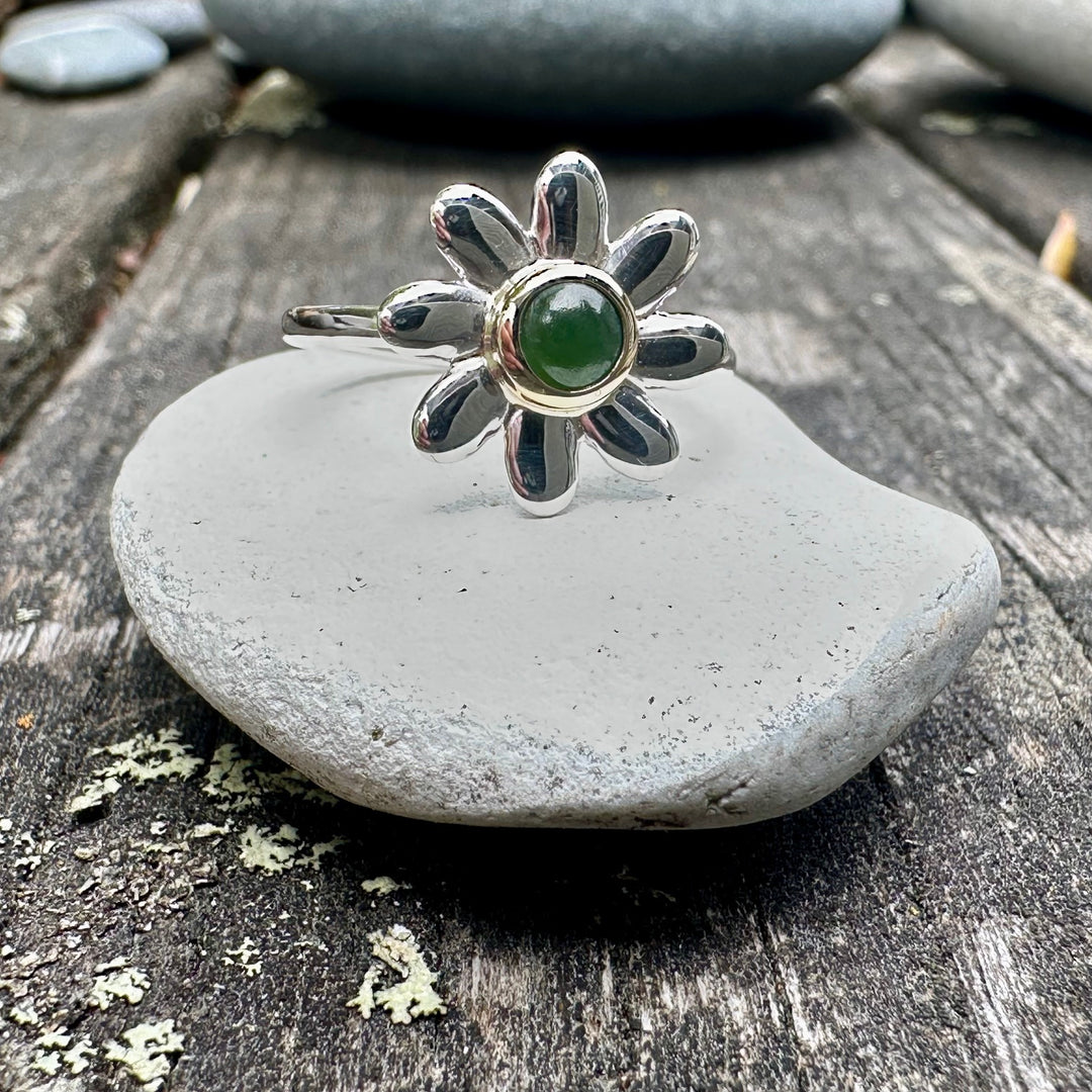 Sterling silver & gold bezel puāwai ring