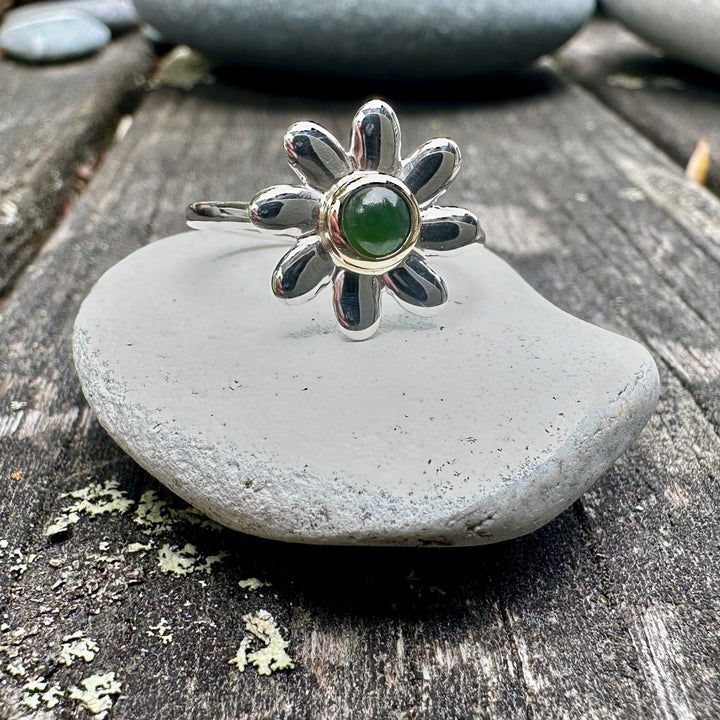 Sterling silver & gold bezel puāwai ring