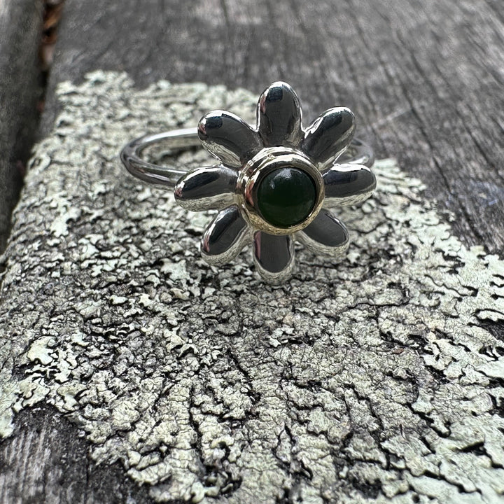 Sterling silver & gold bezel puāwai ring