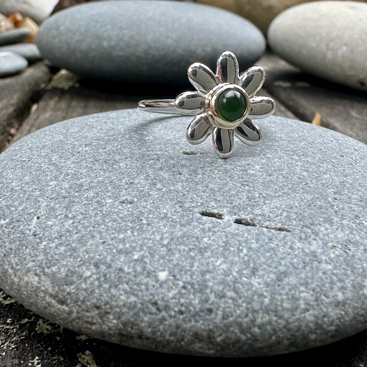 Sterling silver & gold bezel puāwai ring