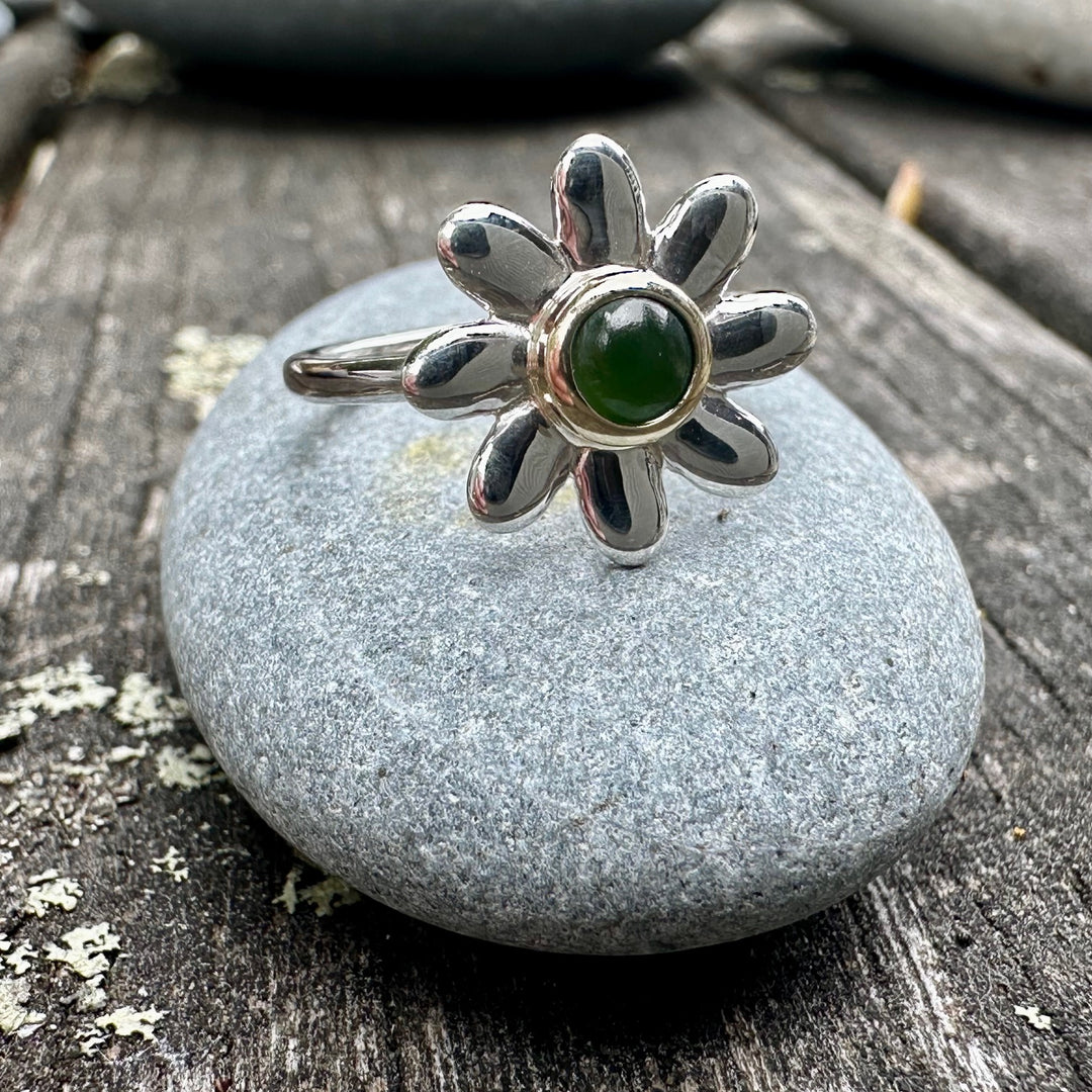 Sterling silver & gold bezel puāwai ring