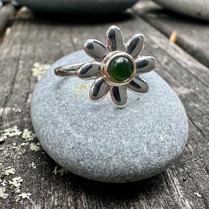 Sterling silver & gold bezel puāwai ring