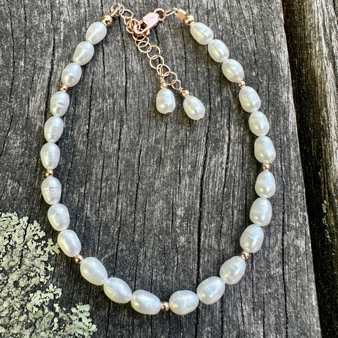 Tiny white rice pearl bracelet