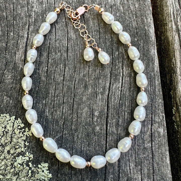 Tiny white rice pearl bracelet
