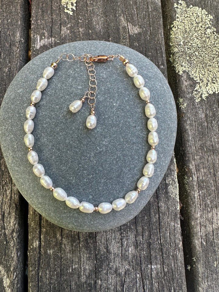 Tiny white rice pearl bracelet