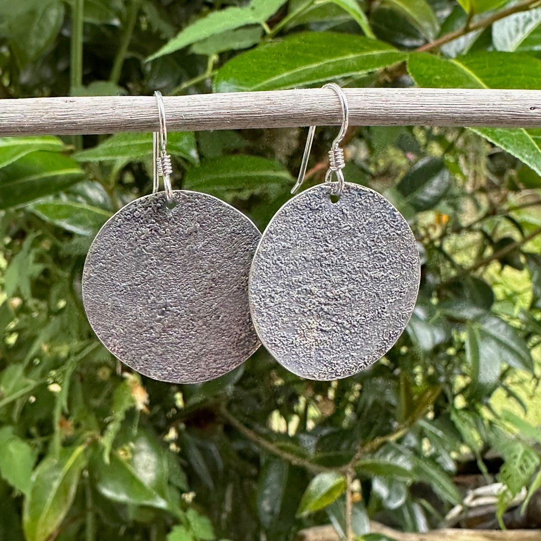 28mm oxidised disc earrings