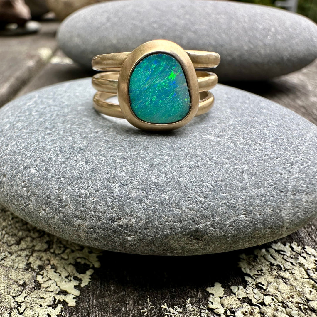 Boulder opal ring in 9 ct gold