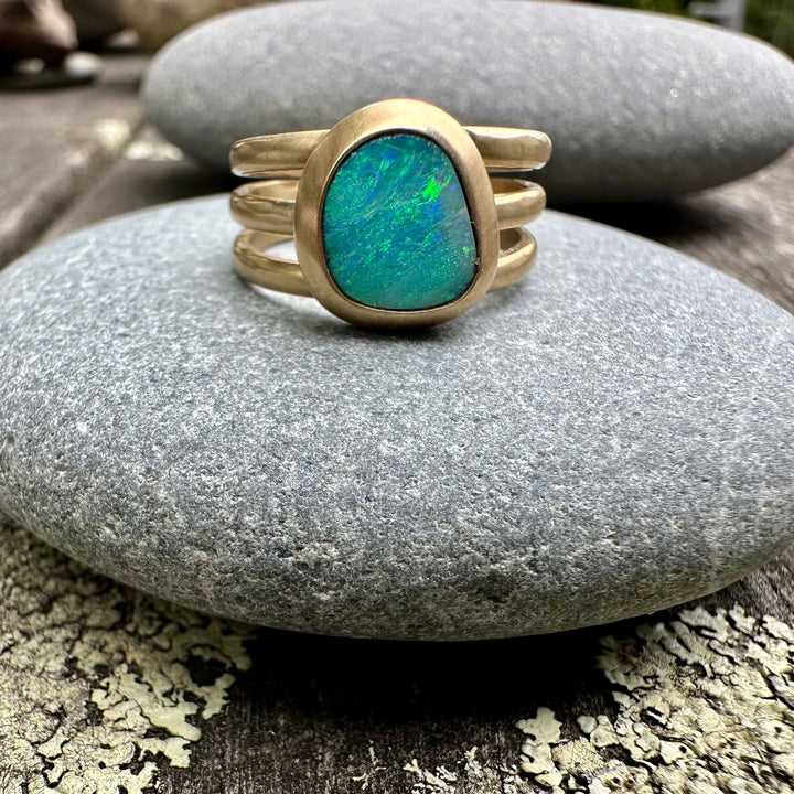 Boulder opal ring in 9 ct gold