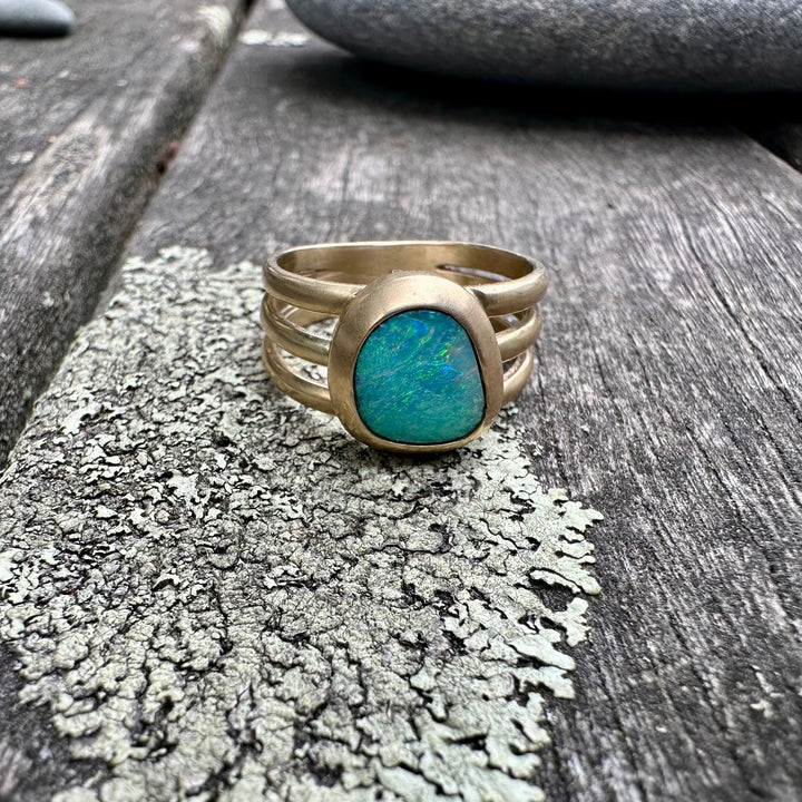 Boulder opal ring in 9 ct gold