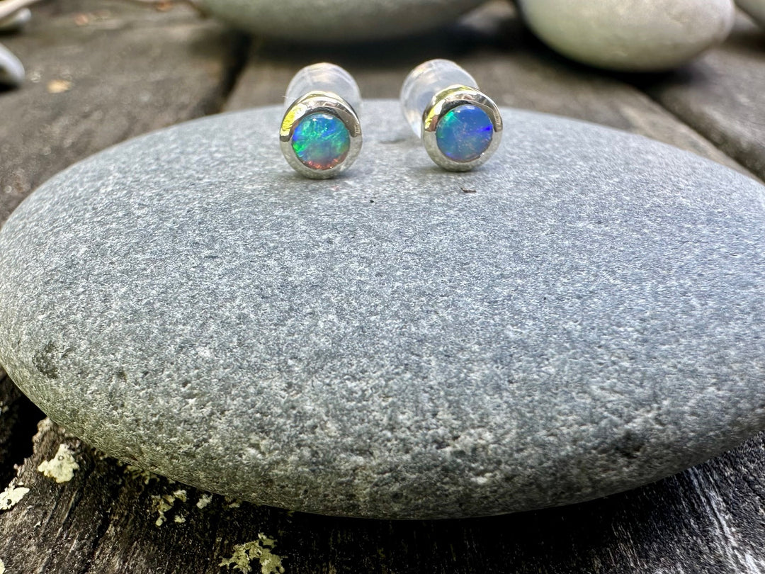 Australian opal studs in 9ct white gold