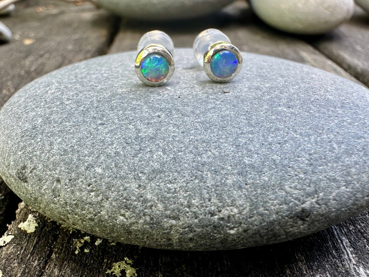 Australian opal studs in 9ct white gold