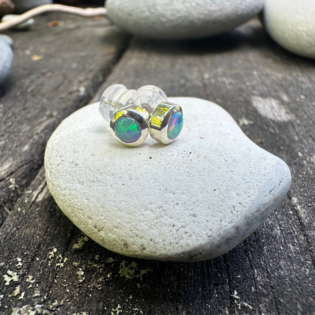 Australian opal studs in 9ct white gold