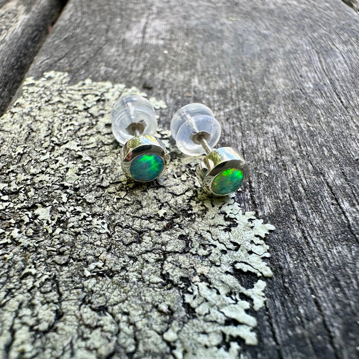 Australian opal studs in 9ct white gold