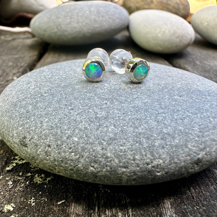 Australian opal studs in 9ct white gold