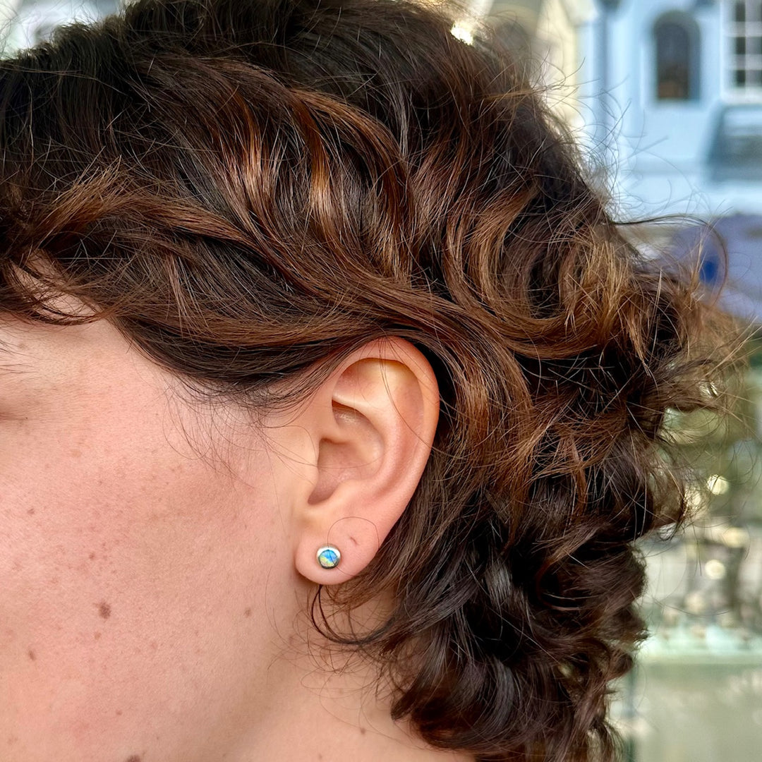 Australian opal studs in 9ct white gold