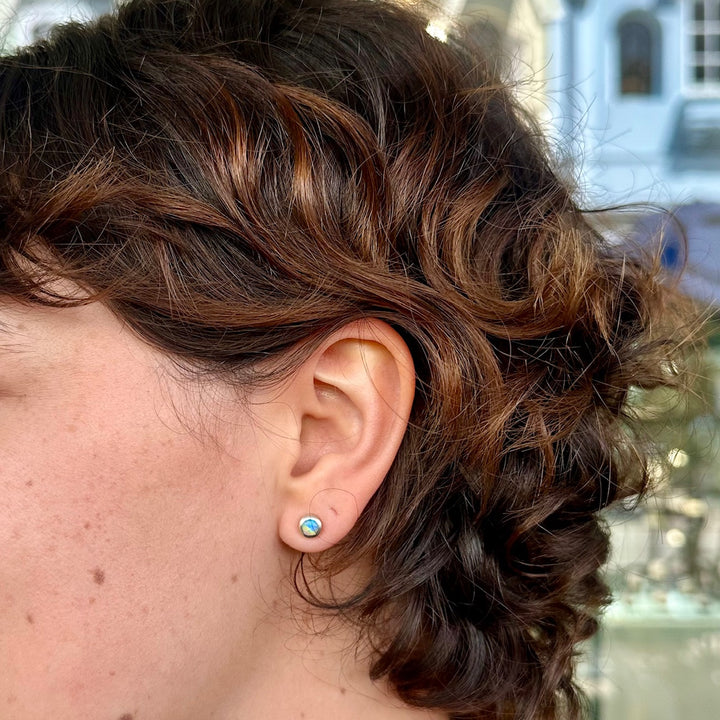 Australian opal studs in 9ct white gold