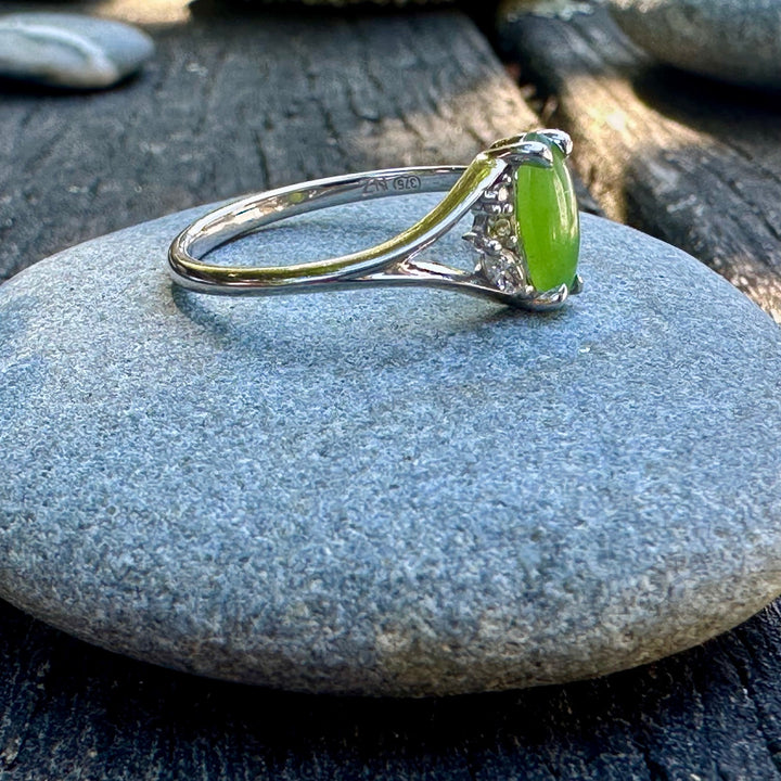 9ct White gold Marquise pounamu & diamond ring