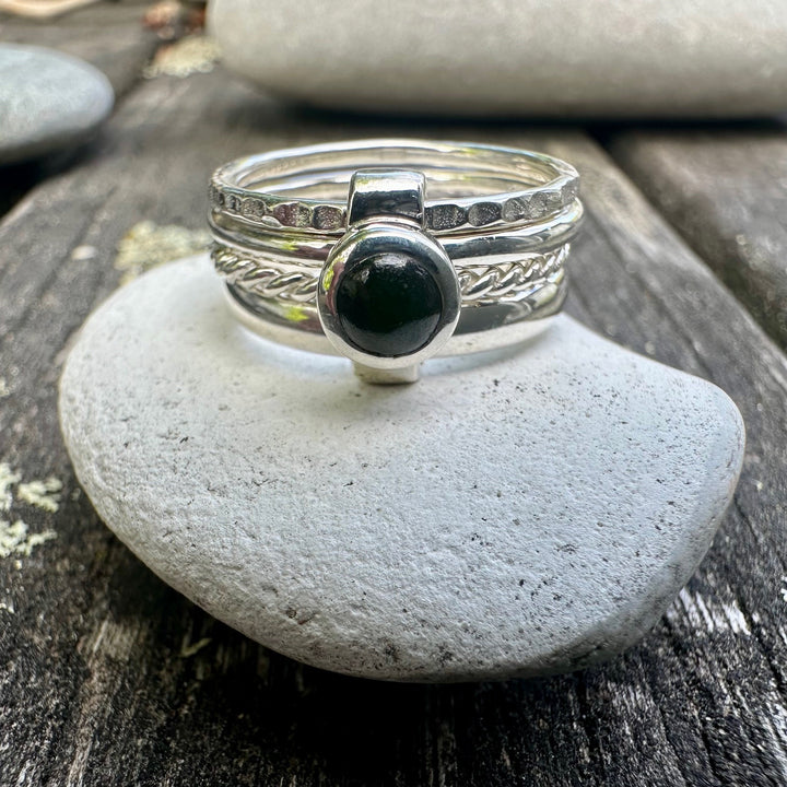 New Zealand Greenstone & Sterling Silver Fine Unity ring