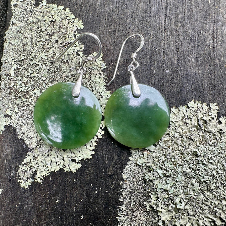 round flat new zealand greenstone drop earrings