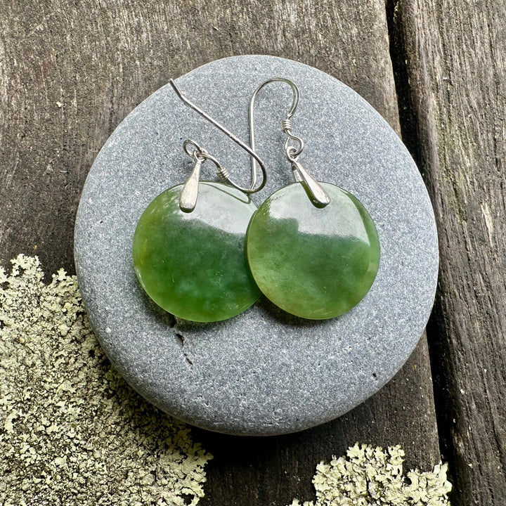 round flat new zealand greenstone drop earrings