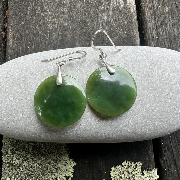 round flat new zealand greenstone drop earrings