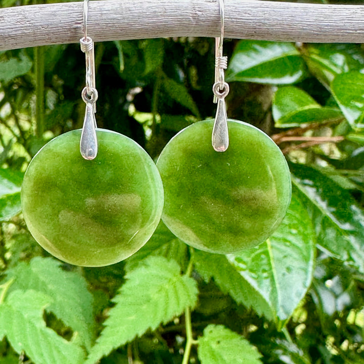 round flat new zealand greenstone drop earrings