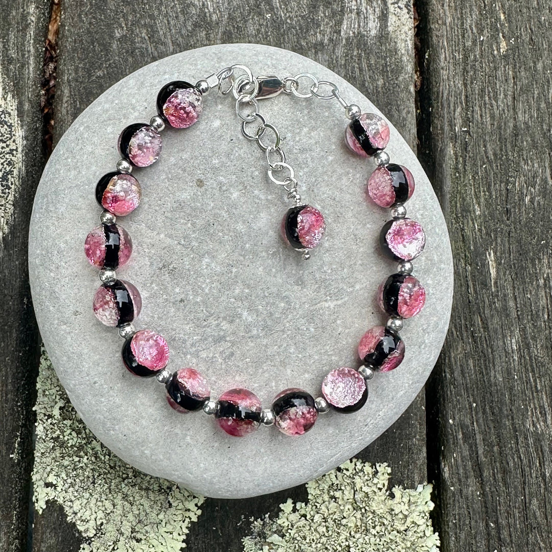 pink & black Japanese lampwork bracelet