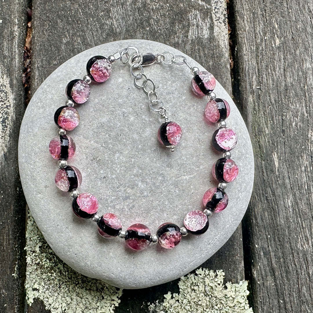 pink & black Japanese lampwork bracelet