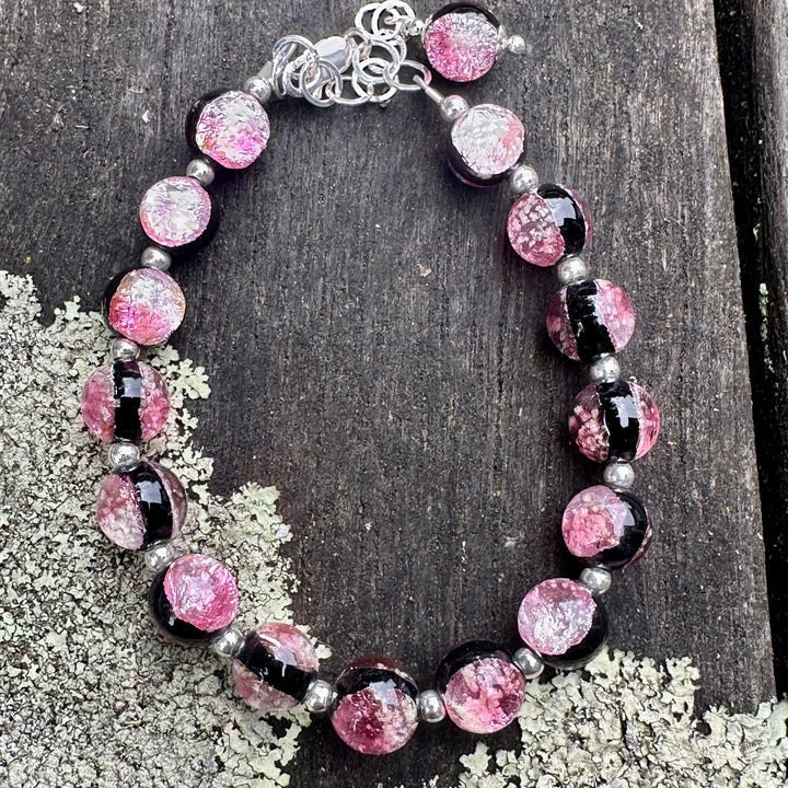 pink & black Japanese lampwork bracelet