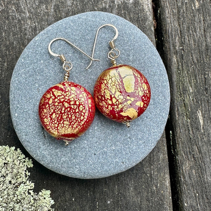 Red blown venetian glass earrings