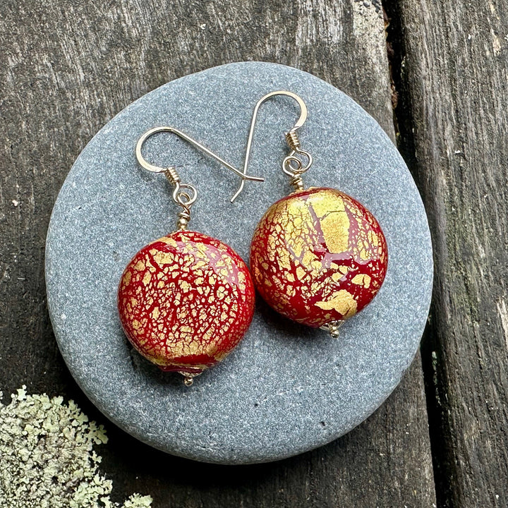 Red blown venetian glass earrings